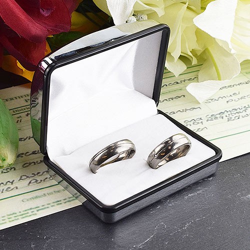 Personalised Silver Chrome Satin Pen Message Box Engraved Two Wedding Rings 