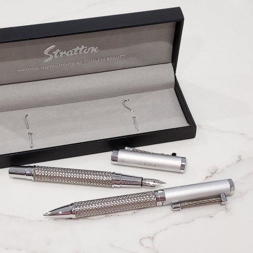 Personalised Stratton Roller Ball & Fountain Pen Engraved Gift Set 